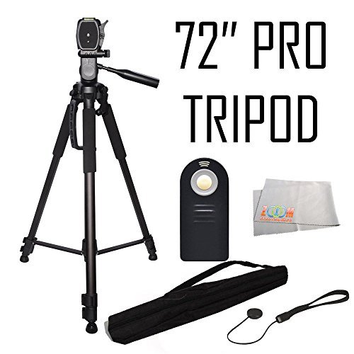 Professional 72-inch Tripod 3-way Panhead Tilt Motion with Built In Bubble Leveling + Wireless IR Remote Control Shutter Release + Cap Keeper & Cleaning Cloth for the Canon EOS 70D, 60D, 7D, 7D Mark II, SL1, T6s, T6i, T5i, T5, T4i, T3i, T3, T2i, T1i, & XSi