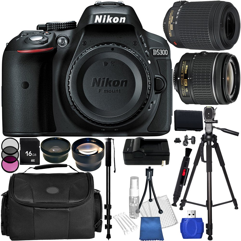Nikon D5300 Digital SLR Camera Kit With 1855mm & 55200mm VR Lenses. Includes Wide Angle