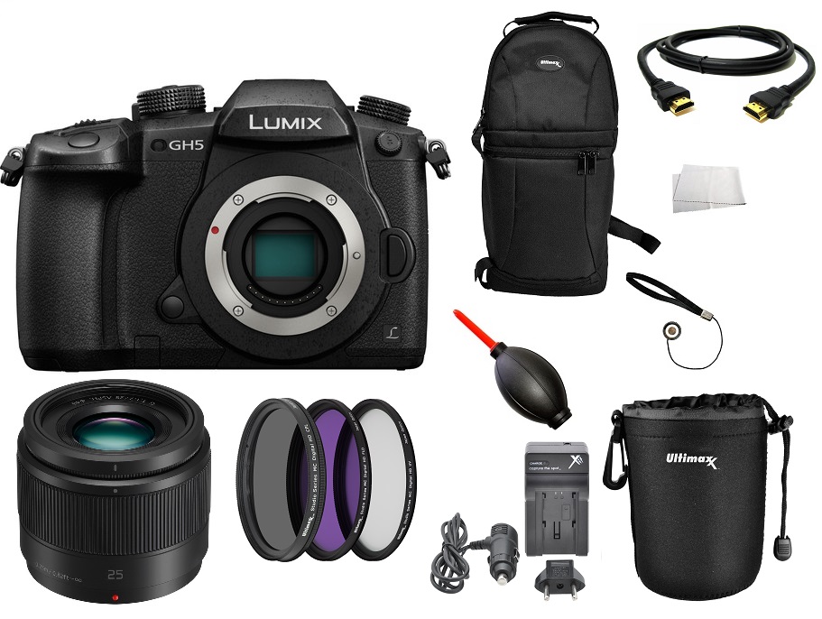 Panasonic Lumix DC-GH5 Mirrorless Micro Four Thirds Digital Camera & LUMIX G 25mm f/1.7 Lens 13PC Bundle