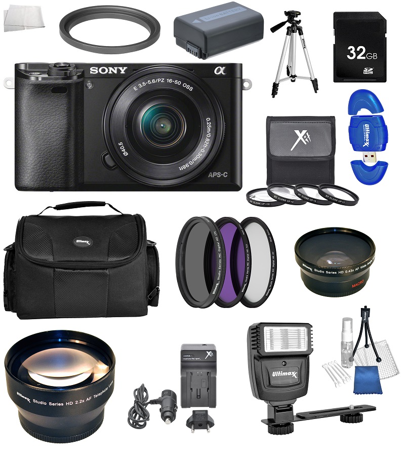 Sony a6000 ILCE6000LB ILCE-6000L/B ILCE6000 Alpha a6000 24.3 Interchangeable Lens Camera with 16-50mm Lens + 32GB Bundle 20 PC Accessory Kit (Black)