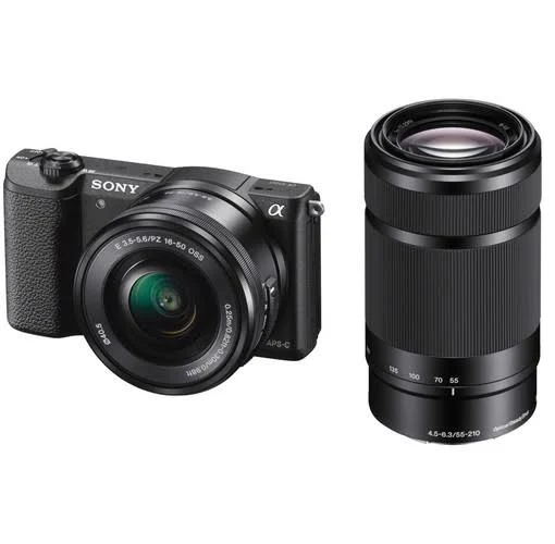 Sony Alpha a5100 Mirrorless Digital Camera Kit with Black 16-50mm and 55-210mm Lenses (Black)