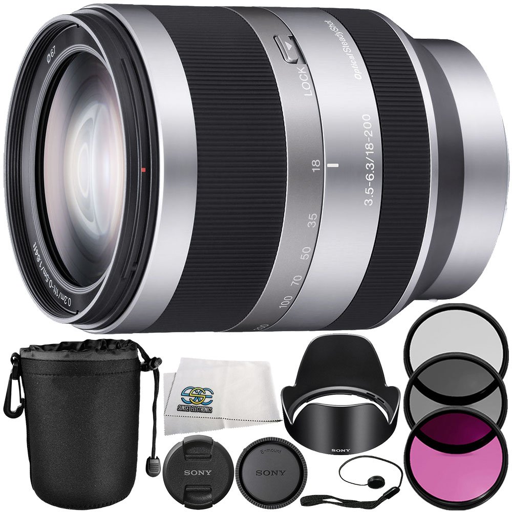 Sony E 18-200mm f/3.5-6.3 OSS Lens 8PC Accessory Bundle - Includes Manufacturer Accessories + 3PC Filter Kit (UV + CPL + FLD) + MORE