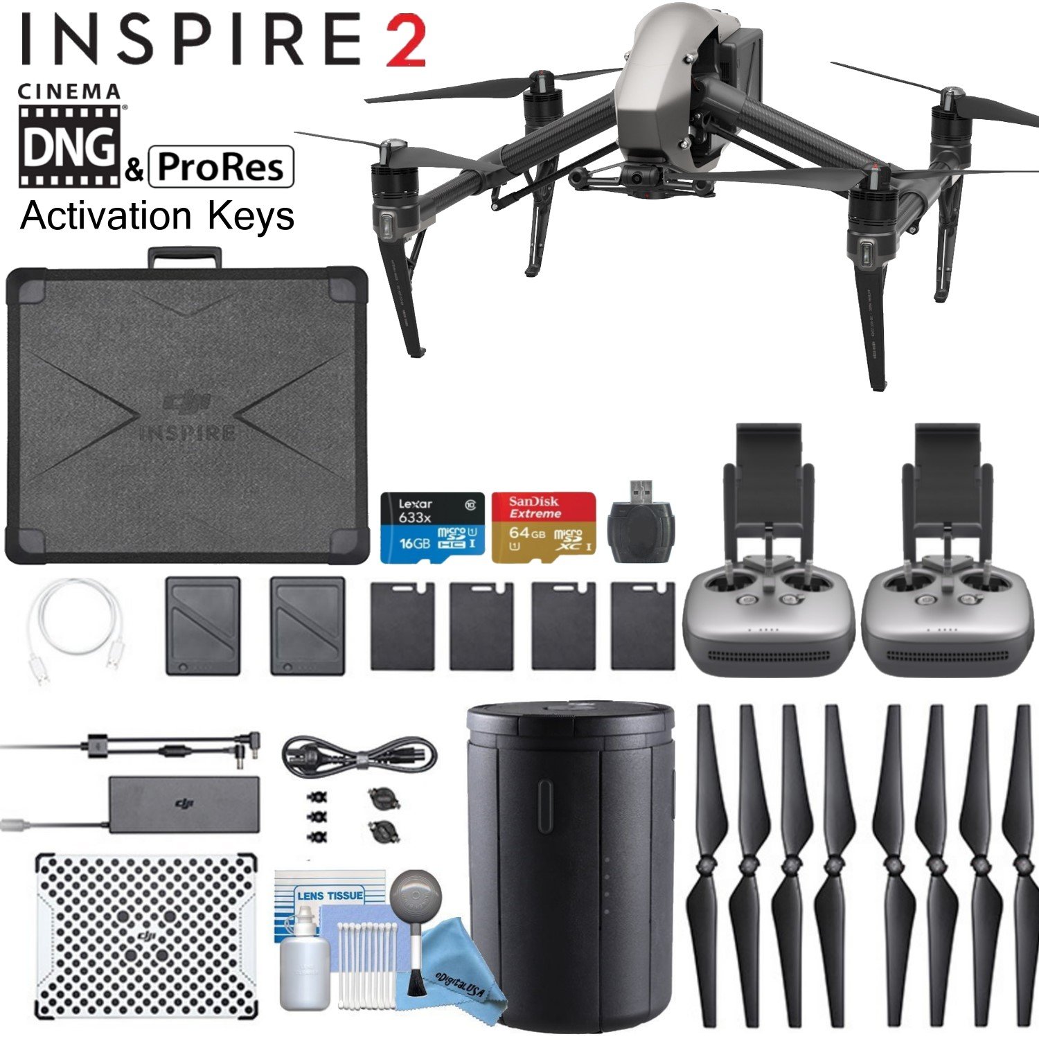 DJI Inspire 2 Quadcopter Kit with Zenmuse X4S, Apple Res, Cinema DNG