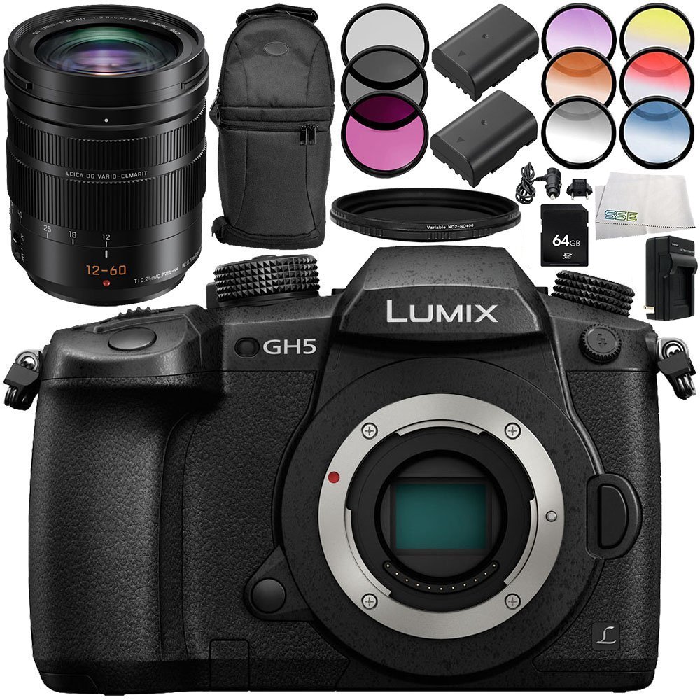 Panasonic Lumix DC-GH5 Mirrorless Micro Four Thirds Digital Camera with Leica DG Vario-Elmarit 12-60mm f/2.8-4 ASPH. POWER O.I.S. Lens 10PC Accessory Bundle ? Includes 64GB SD Memory Card + MORE 