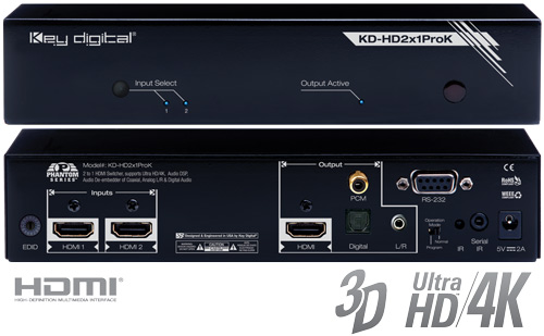 Key Digital 2 to 1 HDMI Switcher w/Audio De-Embedder