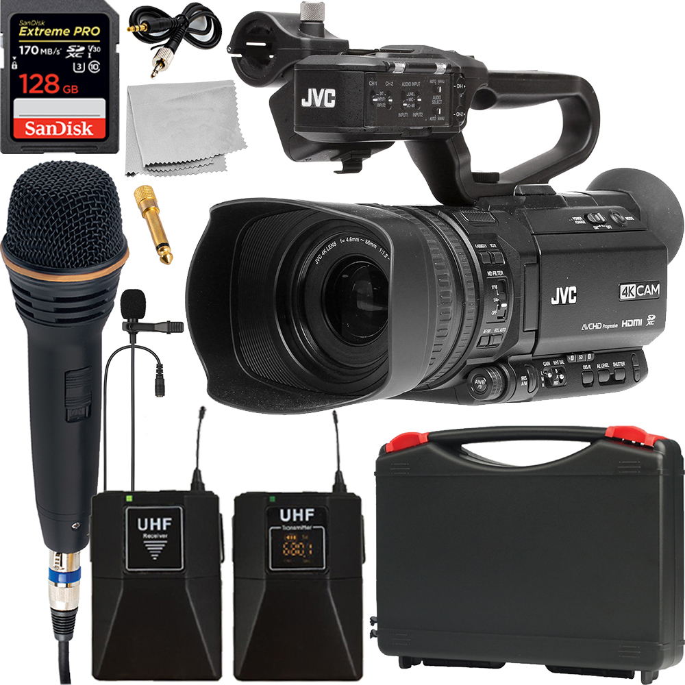 JVC Professional JVC GY-HM250HW 4K House of Worship Live Streaming Camcorder with Wireless Microphone Kit