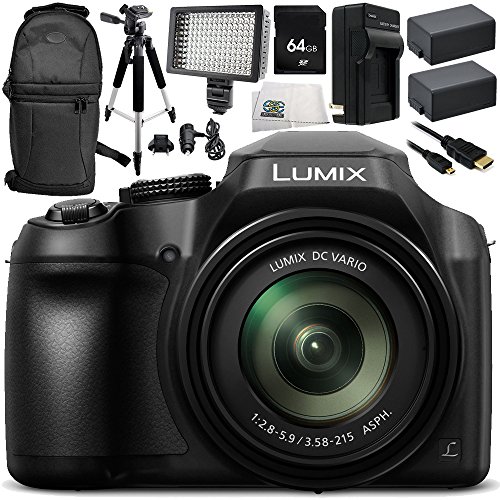  Panasonic Lumix DC-FZ80 Digital Camera 10PC Accessory Bundle, Includes 64GB SD Memory Card + 2x Replacement Batteries + MORE 
