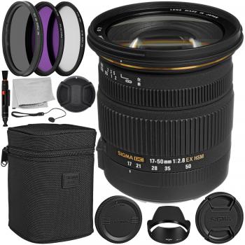 Sigma 17-50mm f/2.8 EX DC OS HSM Zoom Lens for Canon DSLRs with APS-C Sensors with 7PC Accessory Bundle