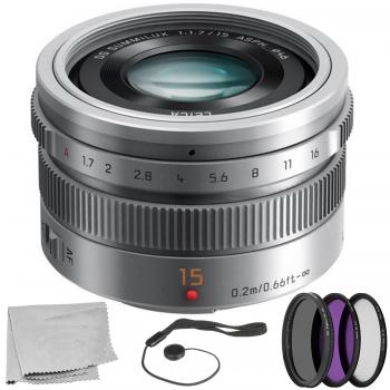 Panasonic LUMIX G Leica DG Summilux 15mm f/1.7 ASPH. Lens (Silver) with 5 Piece Essentials Accessory Bundle