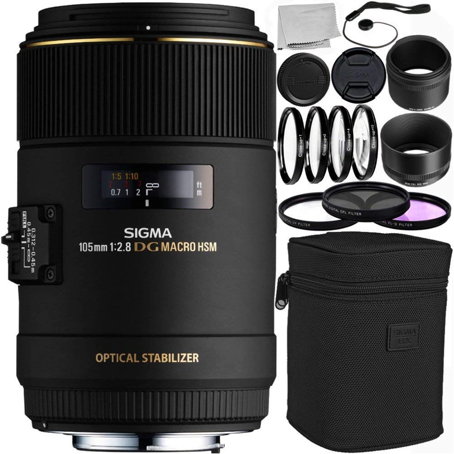 Sigma 105mm f/2.8 EX DG OS HSM Macro Lens for Canon EOS Cameras with 9PC Accessory Bundle