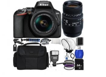 Nikon D3500 DSLR Camera with 18-55mm Lens & Sigma 70-300mm f/4-5.6 DG Macro Telephoto Zoom Lens for Nikon SLR Cameras Bundle
