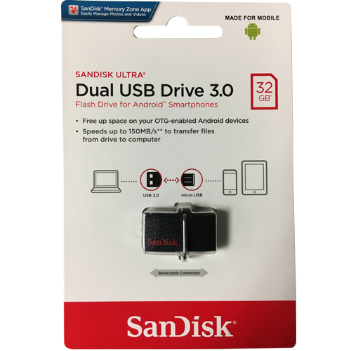 SanDisk Ultra Dual M3.0 32 GB Flash Drive - USB 3.0/micro USB