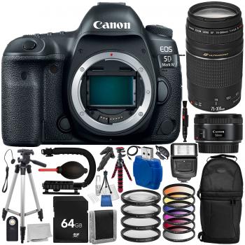 Canon EOS 5D Mark IV DSLR Camera (Body Only)  Canon EF 50mm Lens  Canon EF 75-300mm III Lens Accessory Bundle