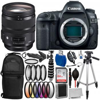 Canon EOS 5D Mark IV DSLR Camera with Sigma 24-70mm HSM Art Lens for Canon EF: 17 PC Professional Bundle Deal