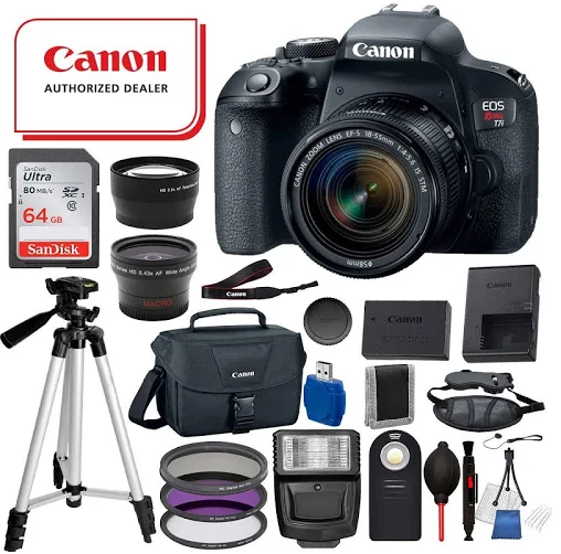 Canon EOS Rebel T7i Digital SLR Camera with EF-S 18-55mm IS STM USA (Black) 19PC Professional Bundle