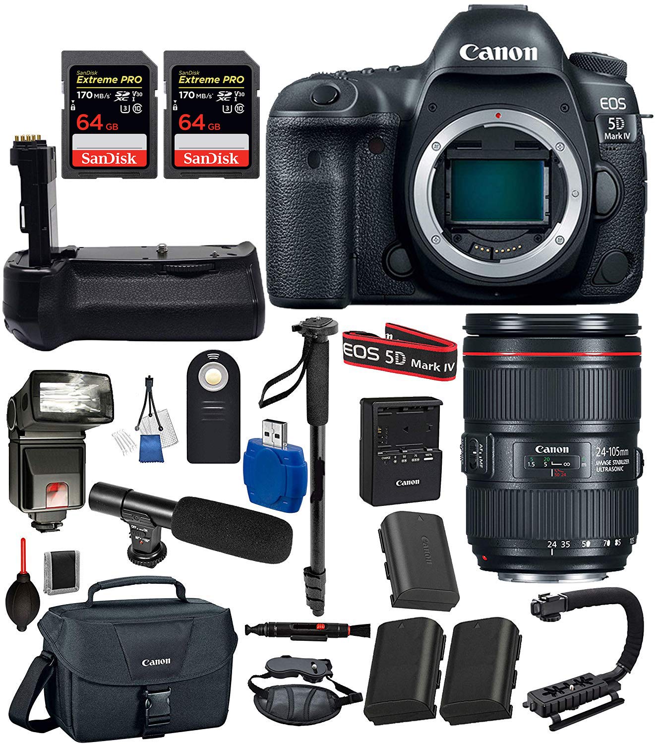 Canon EOS 5D Mark IV Digital SLR Camera with EF 24-105mm f/4L IS II USM USA (Black) 19PC Professional Bundle