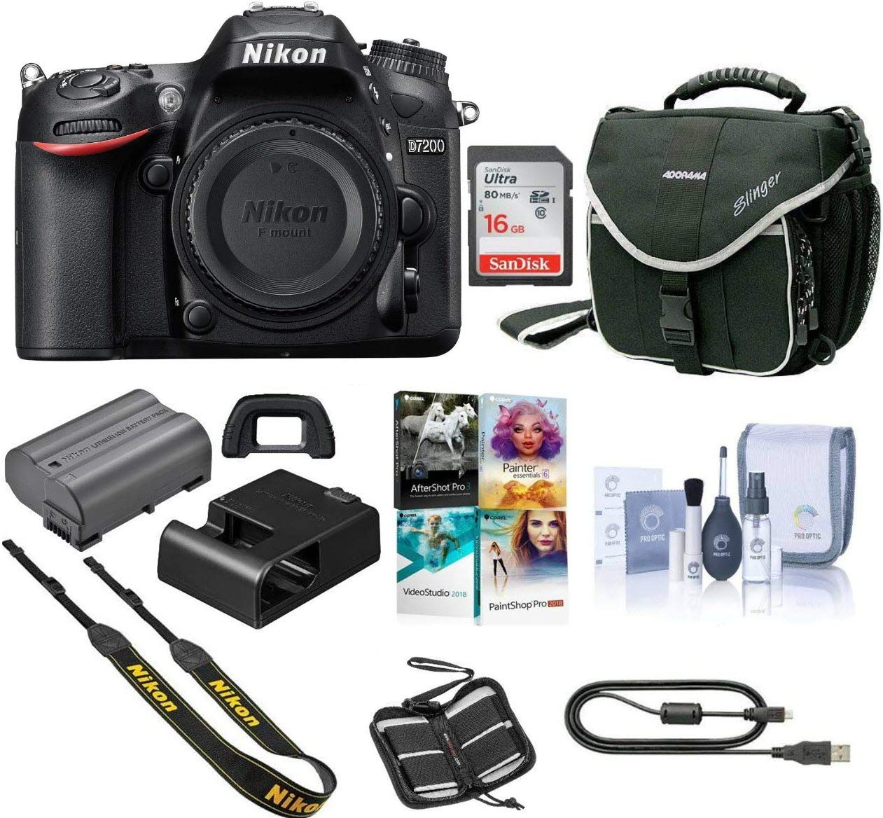 Nikon D7200 DSLR Camera Body Only (Black) 16PC Professional Bundle