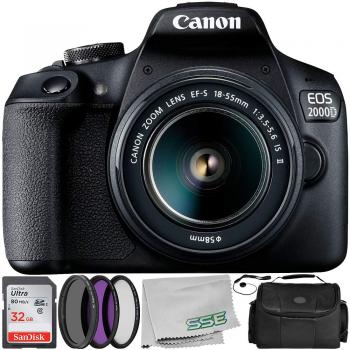 Canon EOS 2000D + EF-S 18-55mm IS II Lens 6PC Accessory Bundle 