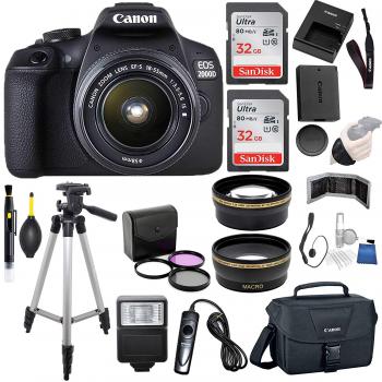 Canon EOS 2000D (Rebel T7) Digital SLR Camera with 18-55mm Prime Lens Bundle