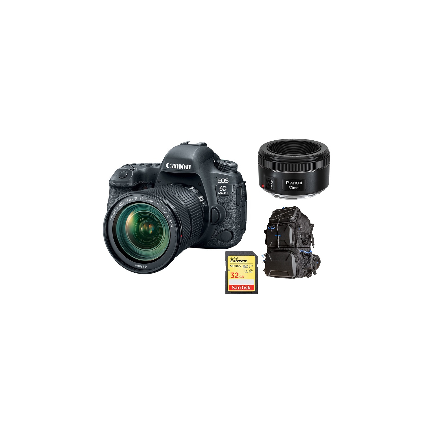 Canon 6D Mark II with 24-105mm Stm Lens with Canon 50mm STM Lens Bundle International Version w/Seller Provided Warranty