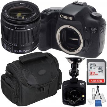 Canon EOS 7D Digital SLR Camera with 18-55mm f/3.5-5.6 IS II Lens and Accessory Bundle Plus FREE Car Dash Cam