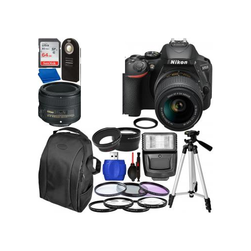 Nikon D5600 DSLR Camera with 18-55mm, 50mm Nikon Lenses and Accessory Bundle – Includes: SanDisk Ultra 64GB SDXC Memory Card + Slave Flash + 3PC Filter Set + 4PC Macro Lens Set + MORE
