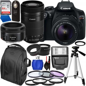 Canon EOS Rebel T6 DSLR Camera with 18-55mm, 55-250mm, & 50mm Canon Lenses & Accessory Bundle 
