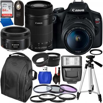 Canon EOS Rebel T7 DSLR Camera with 18-55mm, 55-250mm, & 50mm Canon Lenses & Accessory Bundle