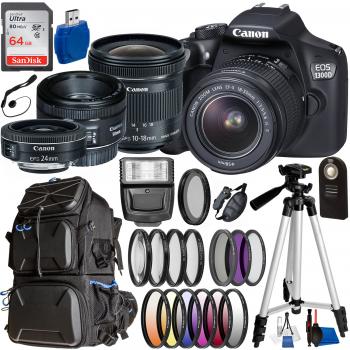 Canon EOS 1300D / Rebel T6 DSLR Camera with 18-55mm, 10-18mm, 24mm, & 50mm Canon Lenses & Essential Accessory Bundle