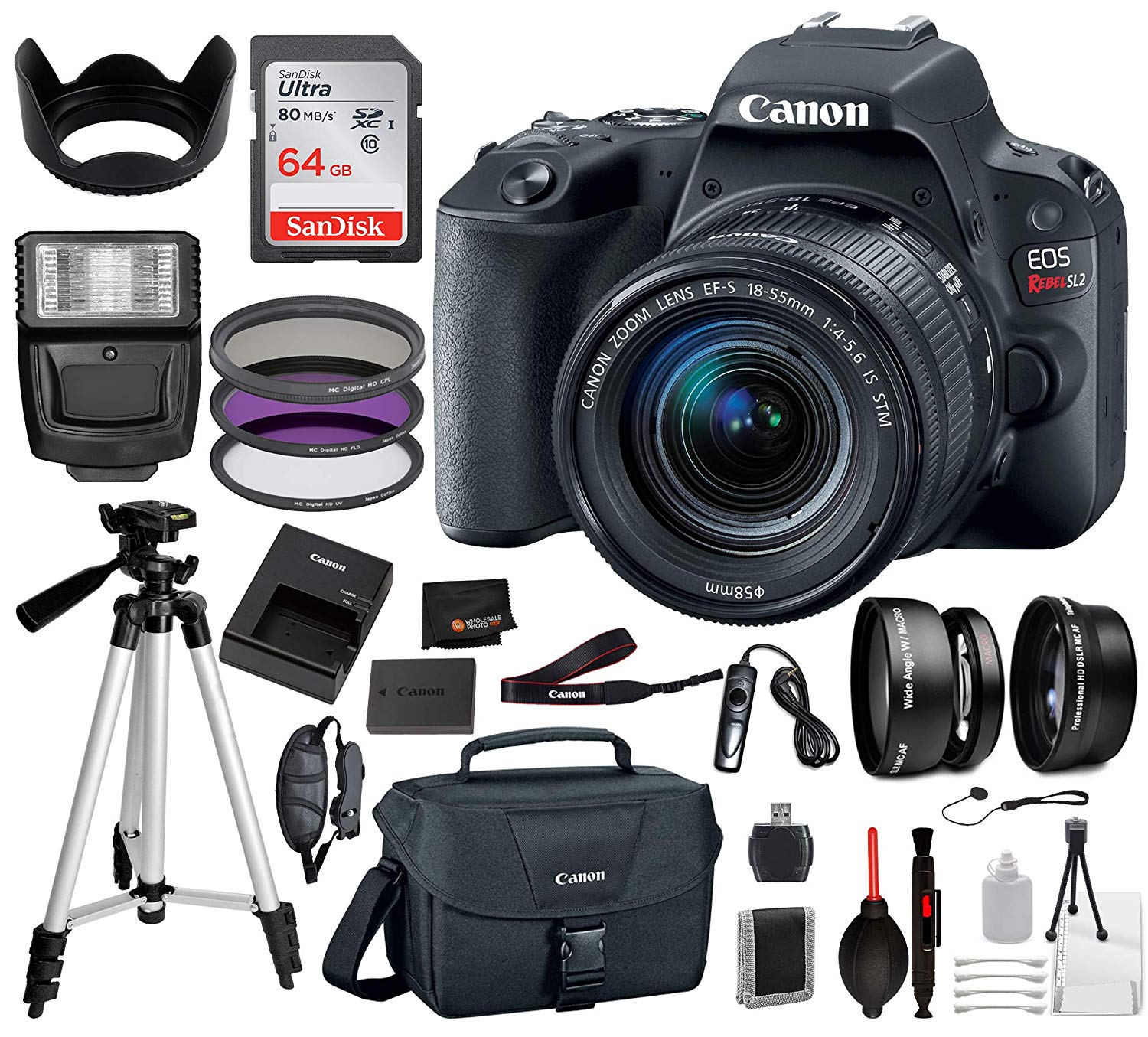 Canon EOS Rebel SL2 DSLR Camera with 18-55mm Lens 17PC Professional Bundle Package Deal