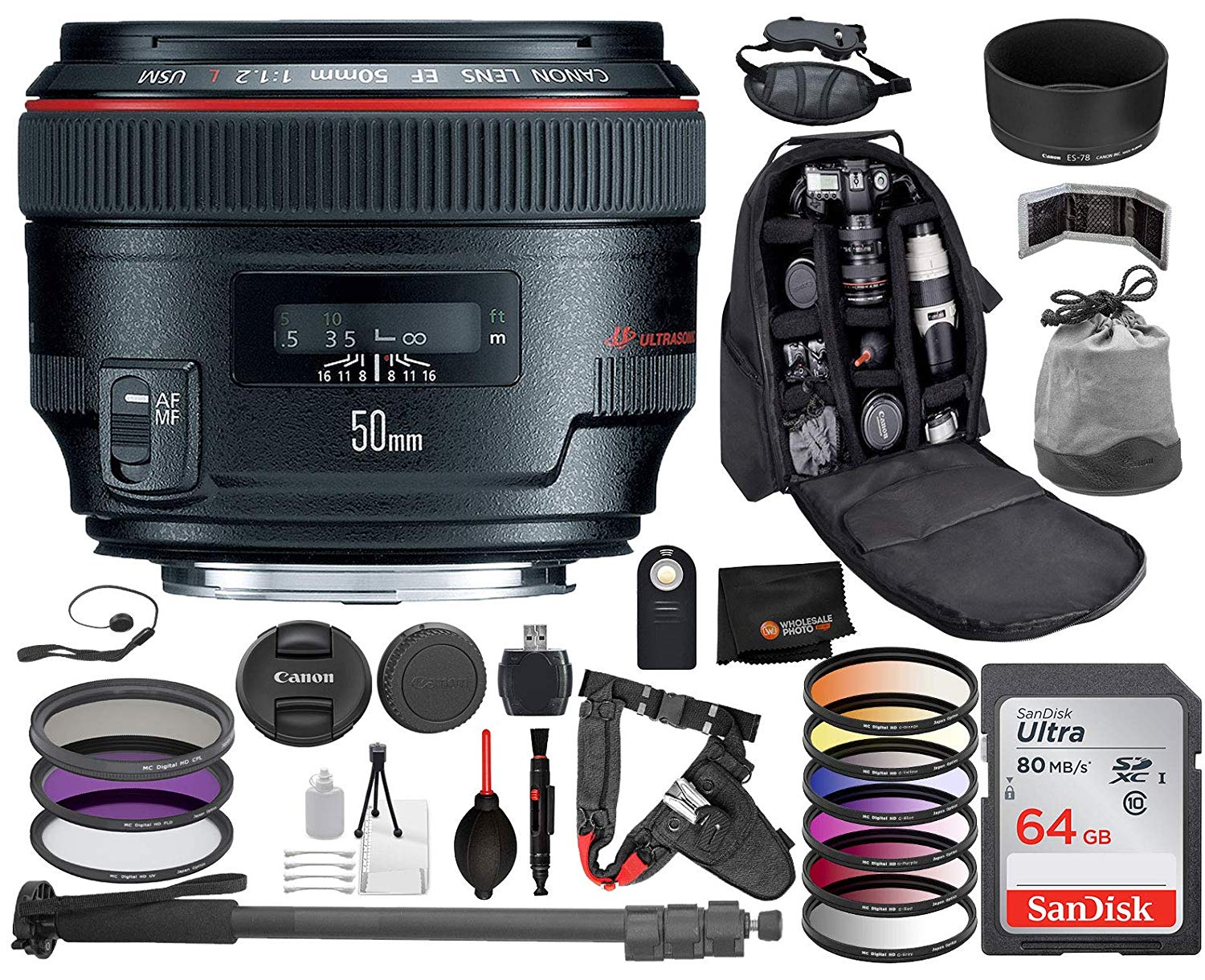 Canon EF 50mm f/1.2L USM Lens with Professional Bundle Package Deal