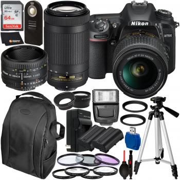 Nikon D7500 DSLR Camera with 18-55mm, 70-300mm, & 50mm Nikon Lenses and 20PC Accessory Bundle