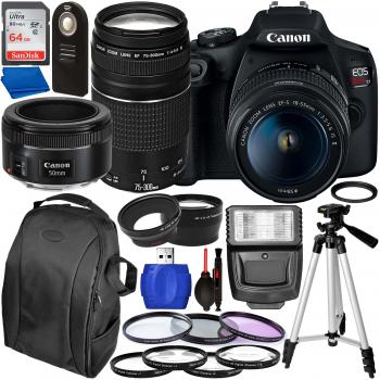 Canon EOS Rebel T7 DSLR Camera with 18-55mm, 75-300mm, & 50mm Canon Lenses & Accessory Bundle