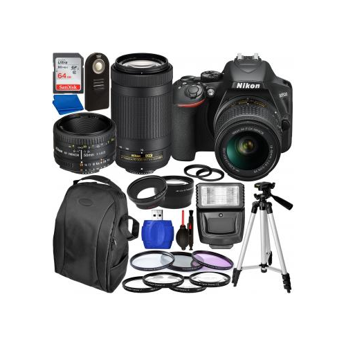 Nikon D3500 DSLR Camera with 18-55mm, 70-300mm, & 50mm Nikon Lenses and Accessory Bundle