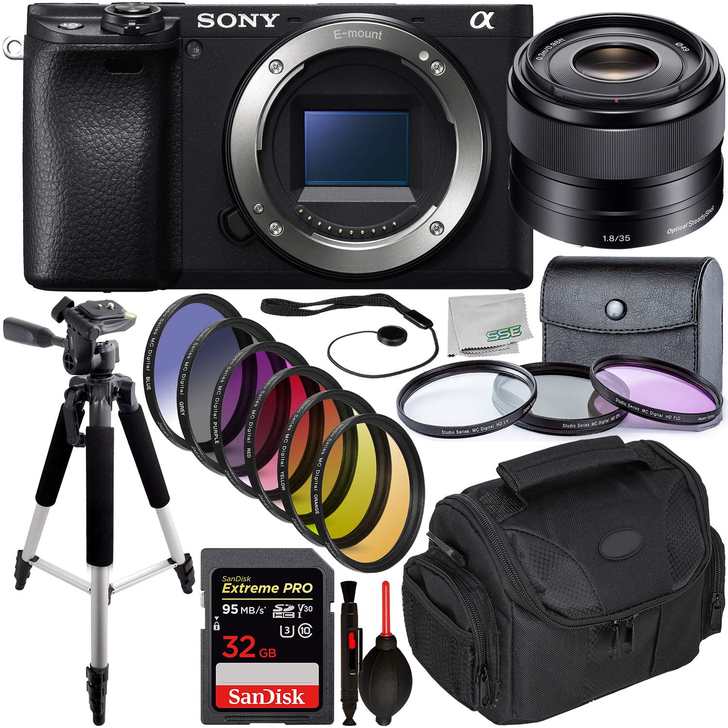 Sony Alpha a6400 Mirrorless Digital Camera with Sony 35mm Lens & Essential Accessory Bundle