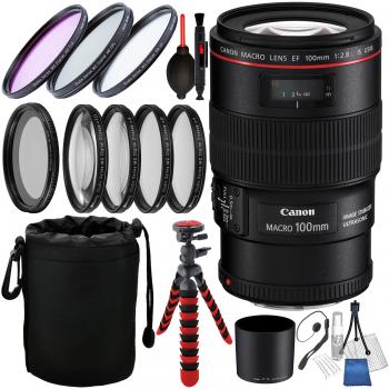 Canon EF 100mm f/2.8L Macro IS USM Lens with Accessory Bundle