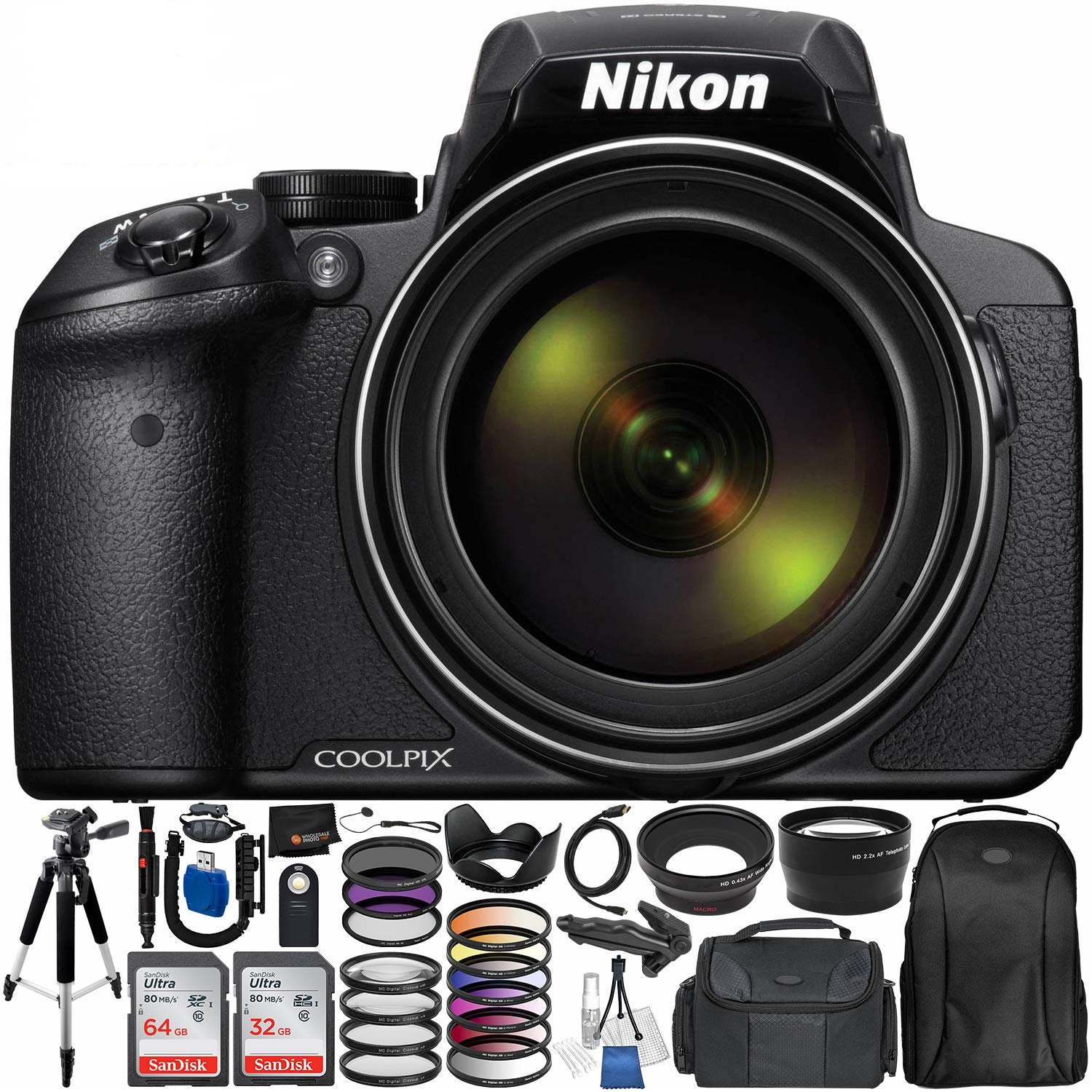Nikon COOLPIX P900 Digital Camera with 83x Optical Zoom and Built-In Wi-Fi (Black) + Ultimate 96GB Accessory Kit