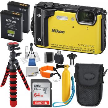Nikon COOLPIX W300 Digital Camera (Yellow) with Deluxe Accessory Bundle - Includes: Sandisk 64GB Ultra Memory Card -Replacement Battery EN-EL12 & MUCH MORE (International Version)