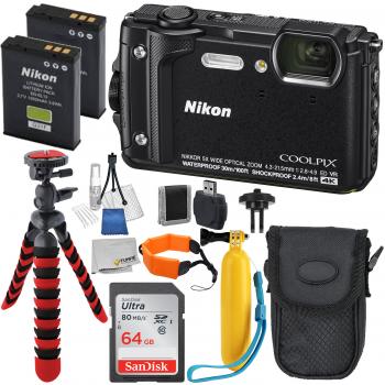 Nikon COOLPIX W300 Digital Camera (Black) with Deluxe Accessory Bundle - Includes: Sandisk 64GB Ultra Memory Card - Replacement Battery EN-EL12 & MUCH MORE
