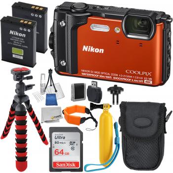 Nikon COOLPIX W300 Digital Camera (Orange) with Deluxe Accessory Bundle - Includes: Sandisk 64GB Ultra Memory Card -Replacement Battery EN-EL12 & MUCH MORE (International Version)