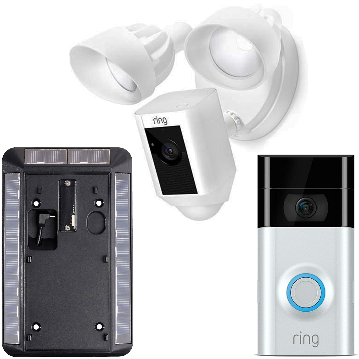 Ring Video Doorbell 2 with Solar Charger and Floodlight Cam (White)