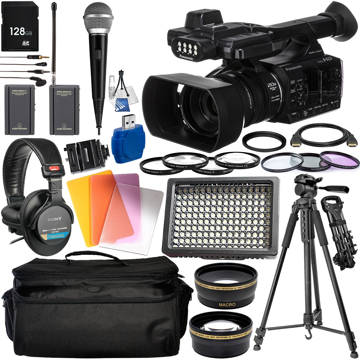 Panasonic AG-AC30 Full HD Camcorder with Built-In LED Light & Deluxe Accessory Bundle