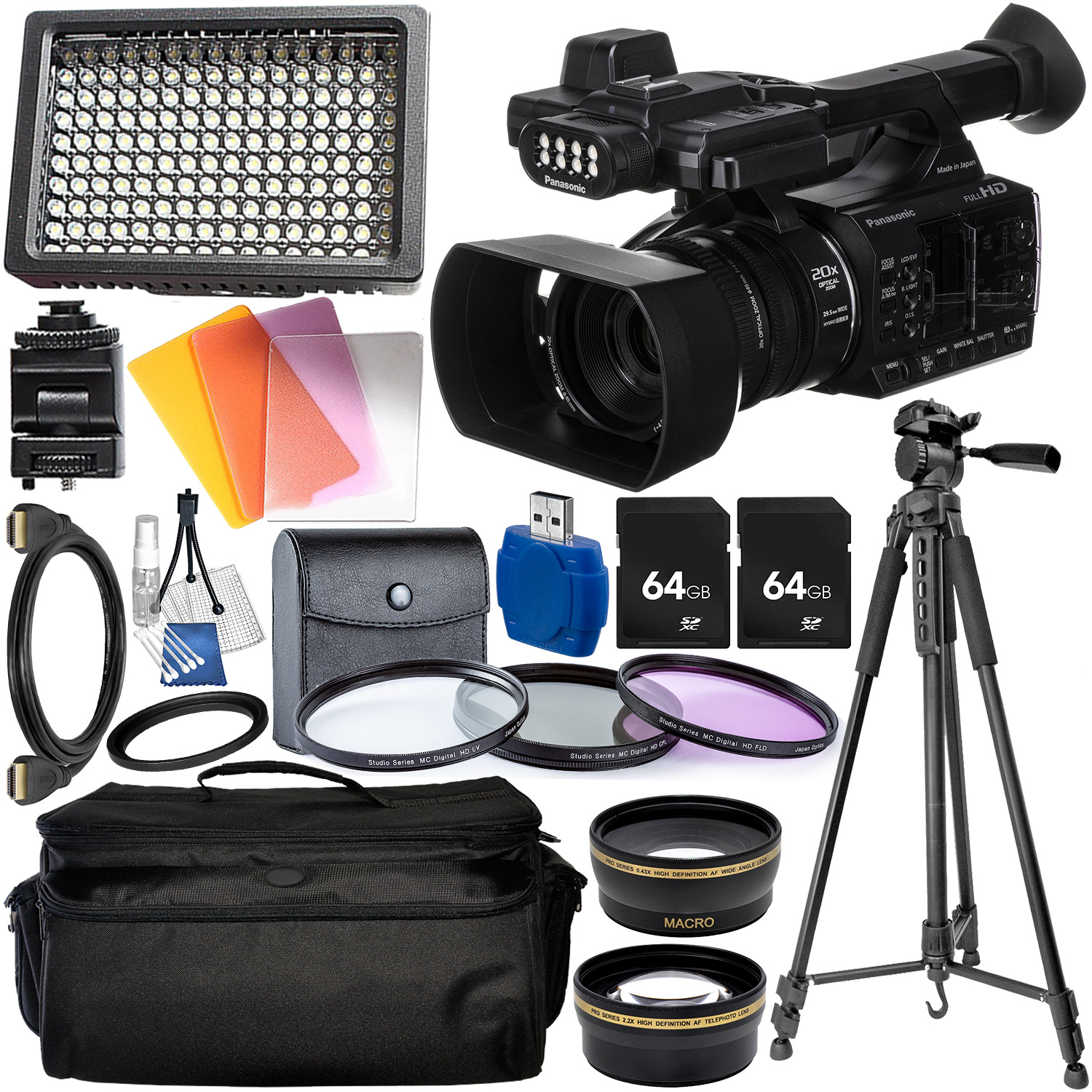 Panasonic AG-AC30 Full HD Camcorder with Built-In LED Light & Starter Accessory Bundle
