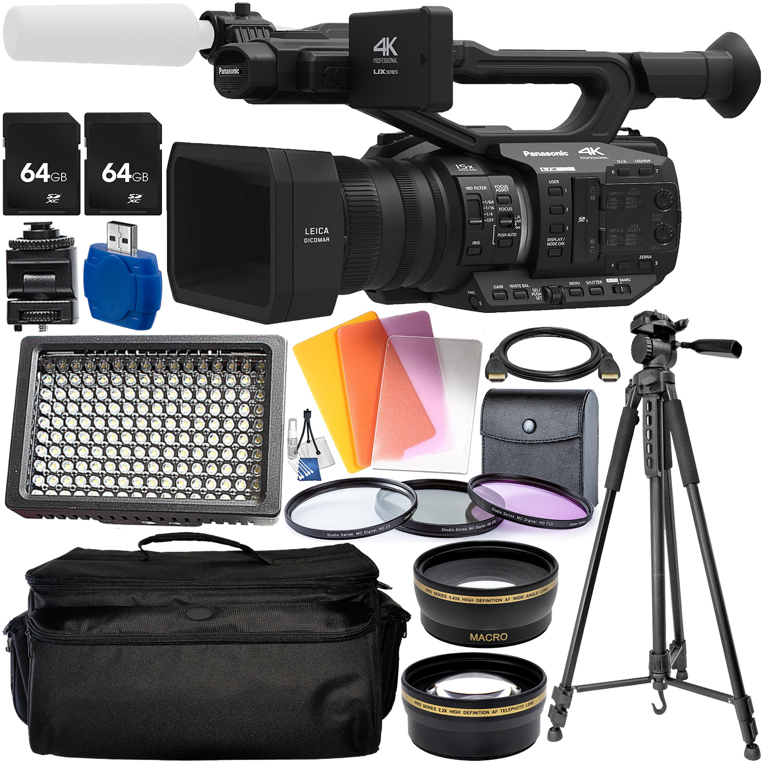 Panasonic AG-UX90 4K/HD Professional Camcorder with Starter Accessory Bundle