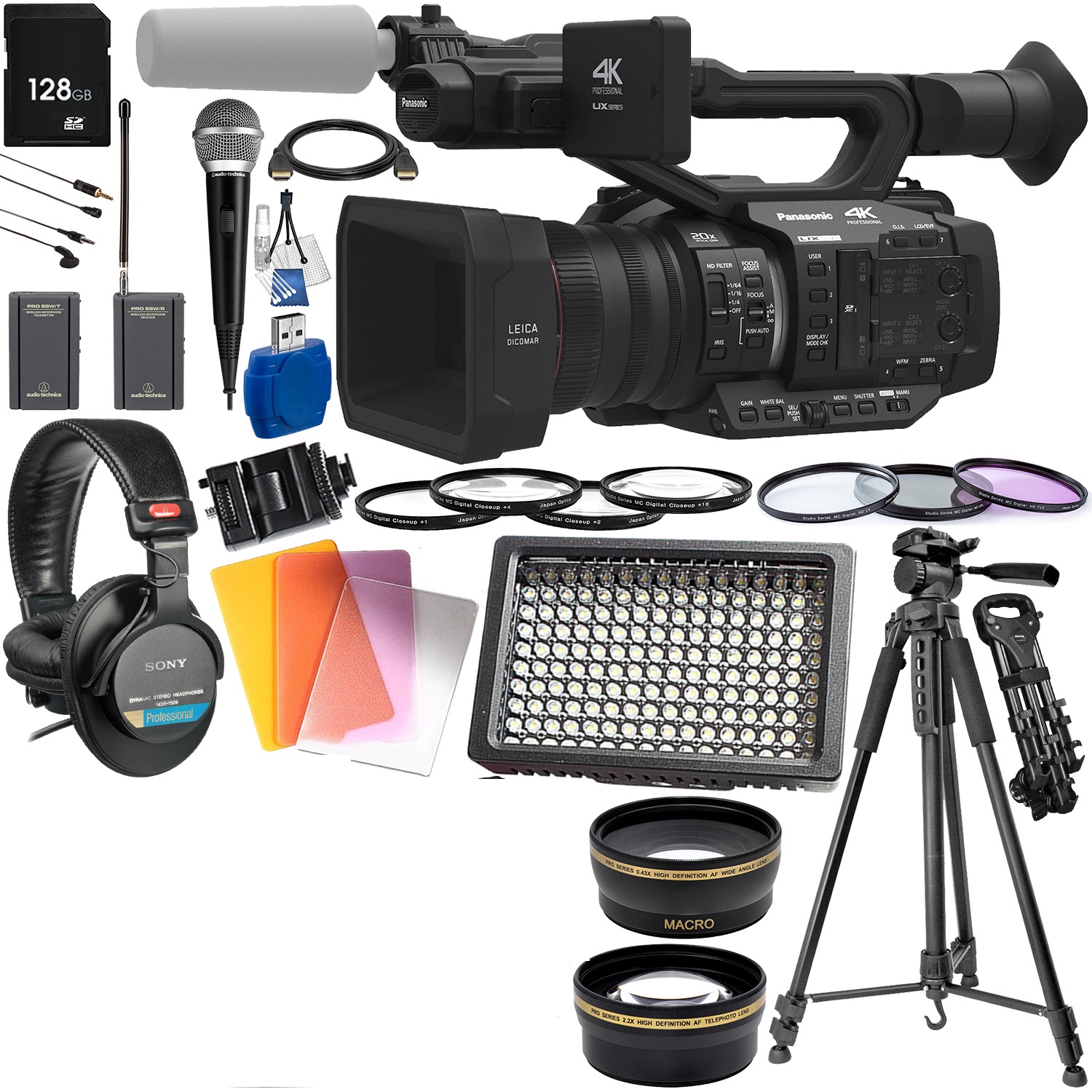 Panasonic AG-UX180 4K Professional Camcorder with Deluxe Accessory Bundle