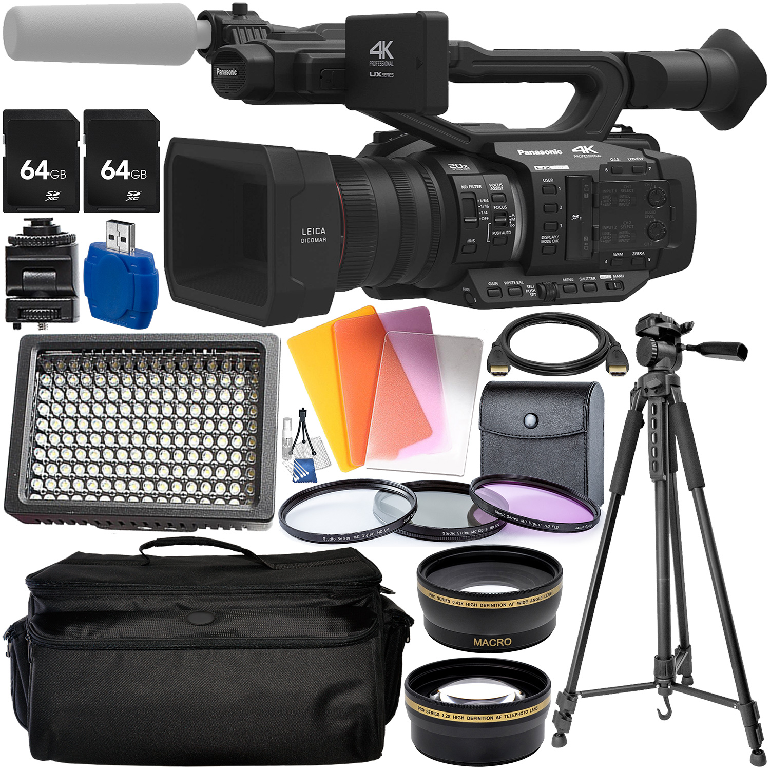 Panasonic AG-UX180 4K Professional Camcorder with Starter Accessory Bundle