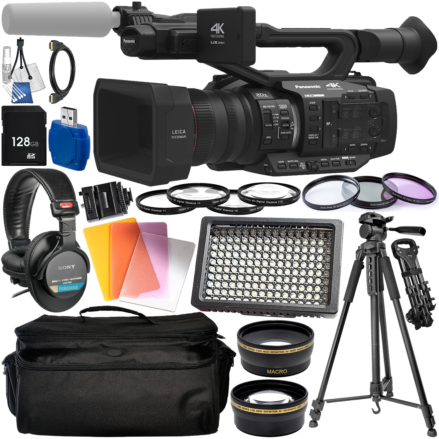 Panasonic AG-UX180 4K Professional Camcorder with Essential Accessory Bundle