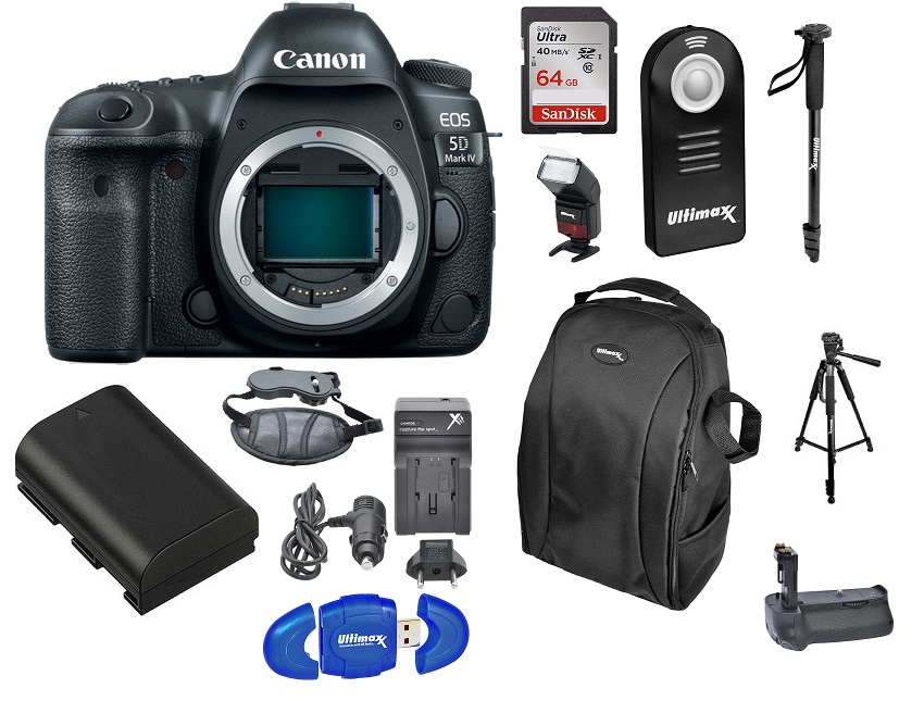 Canon EOS 5D Mark IV Digital SLR Camera Bundle (Body Only) + Professional Accessory Bundle (14 items)
