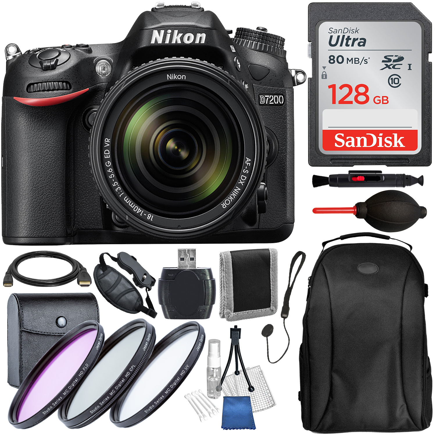 Nikon D7200 DSLR Camera with 18-140mm Lens and Accessory Bundle