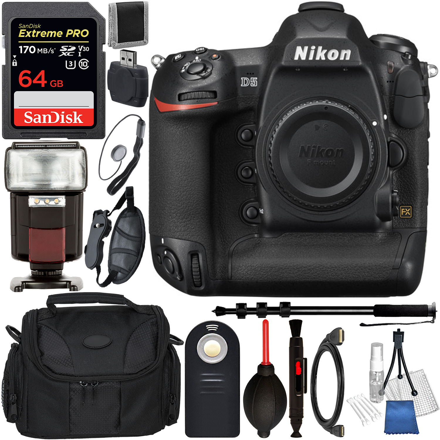 Nikon D5 DSLR Camera (Body Only, Dual CF Slots) and Accessory Bundle